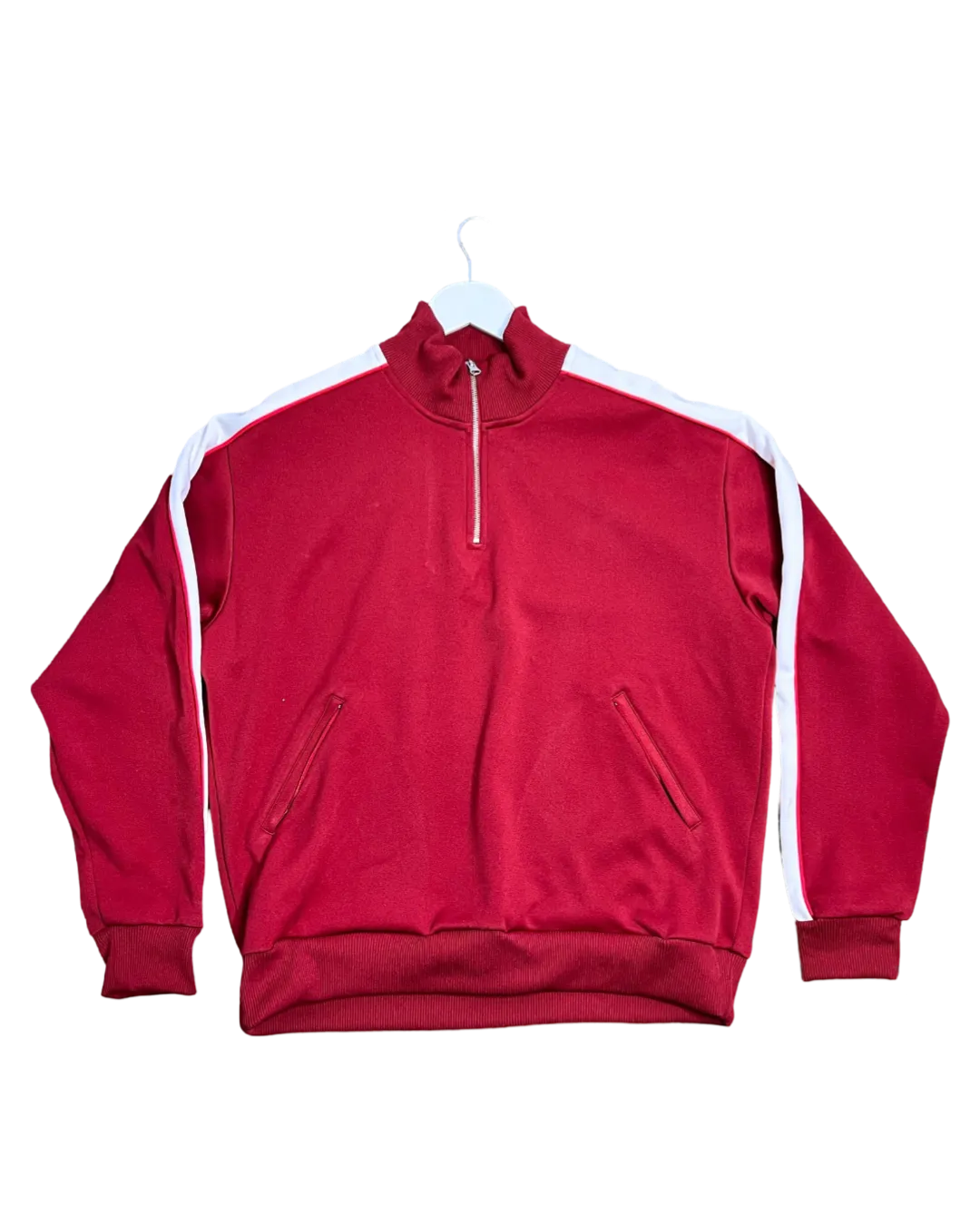 Size L - Kloke Red and White Zip Neck Jumper