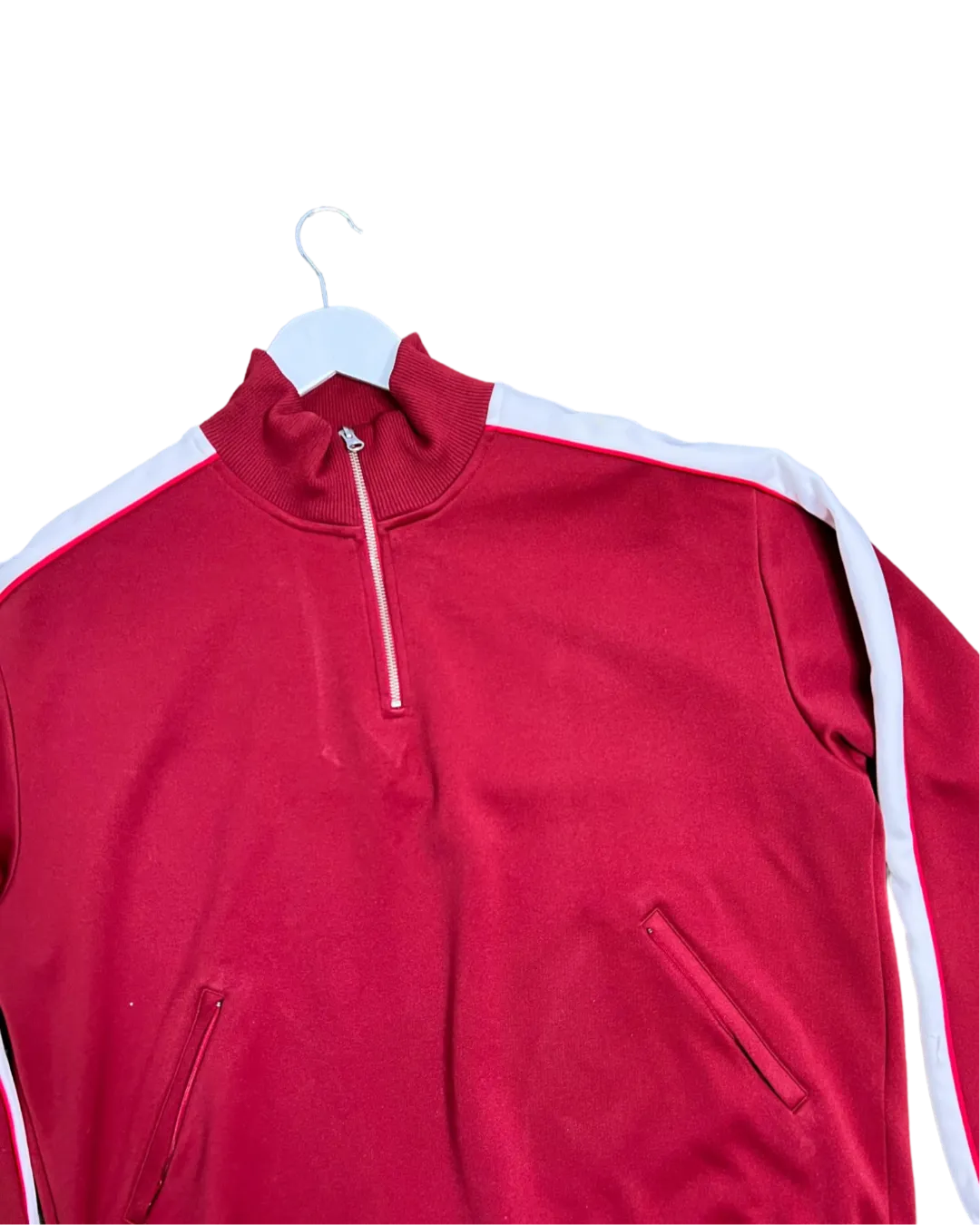 Size L - Kloke Red and White Zip Neck Jumper