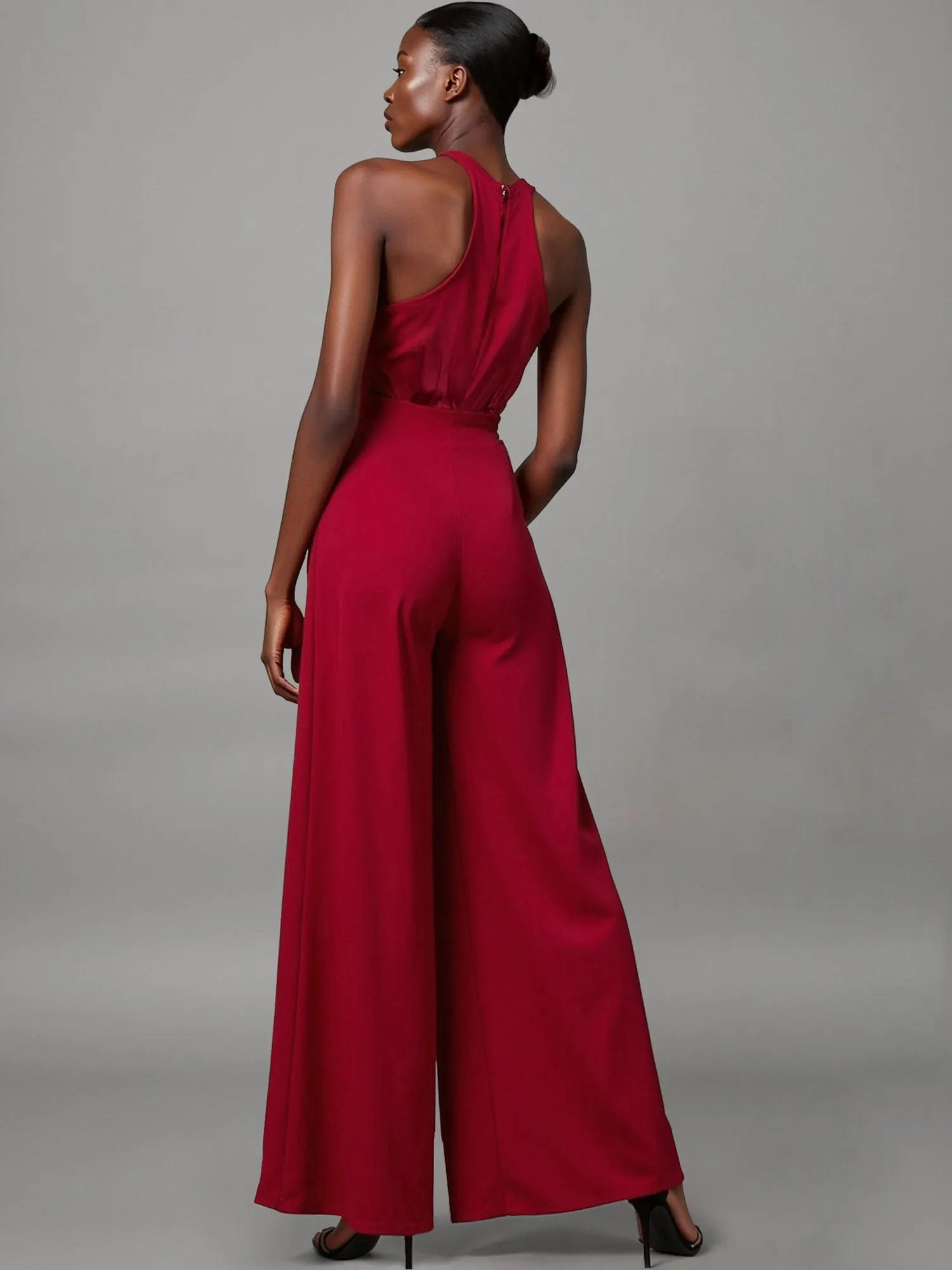 Sleeveless Mock Neck Rosette Jumpsuit