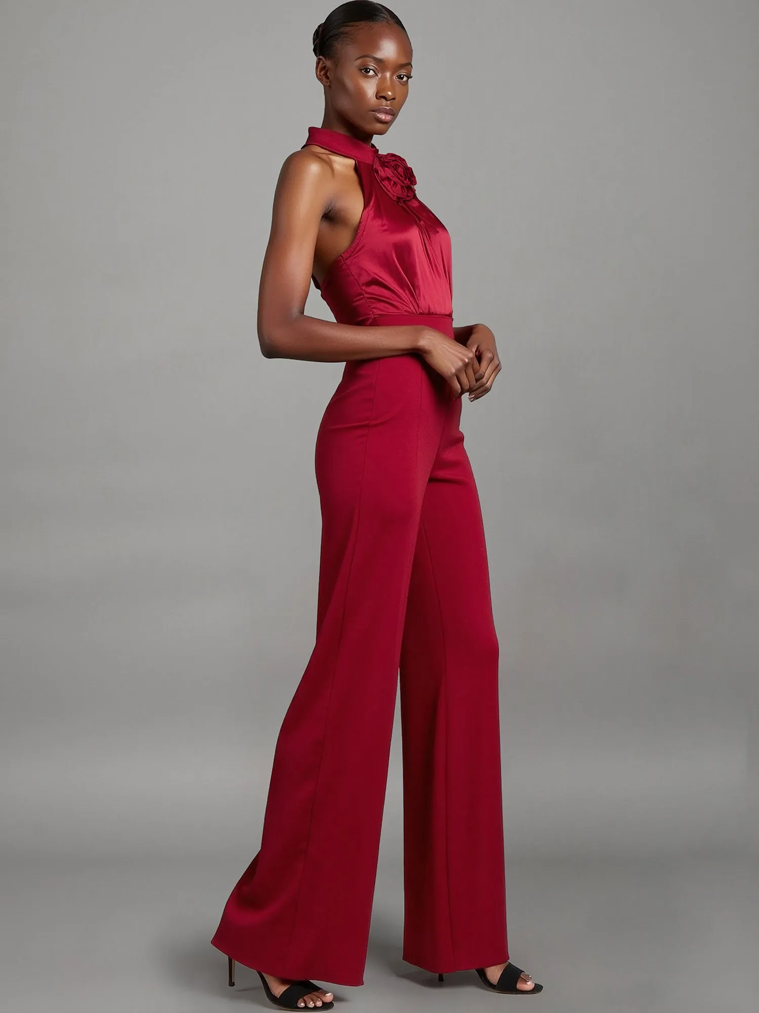 Sleeveless Mock Neck Rosette Jumpsuit