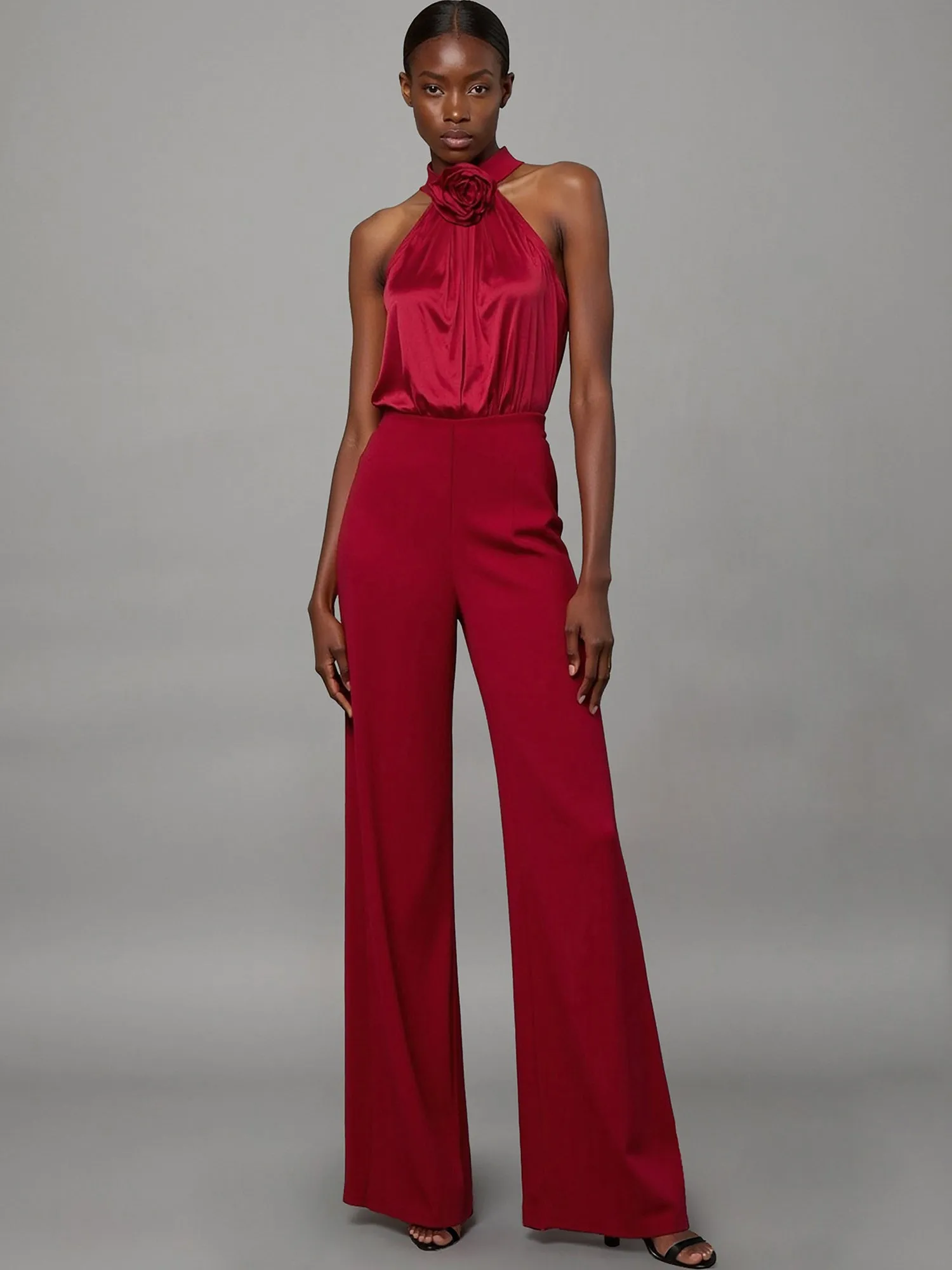 Sleeveless Mock Neck Rosette Jumpsuit