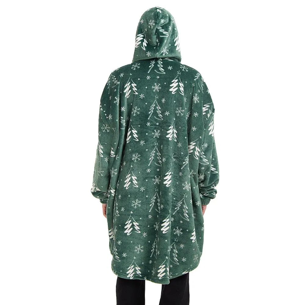 Snuggs Blanket Hoodie Green Christmas Tree