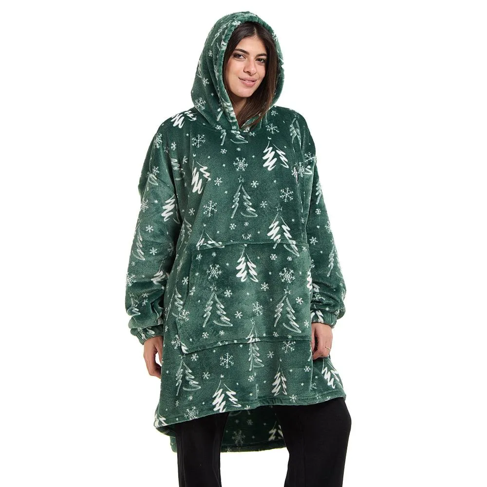 Snuggs Blanket Hoodie Green Christmas Tree