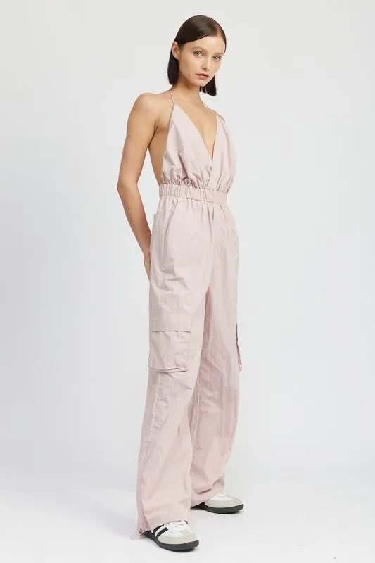 Spaghetti strap cargo jumpsuit