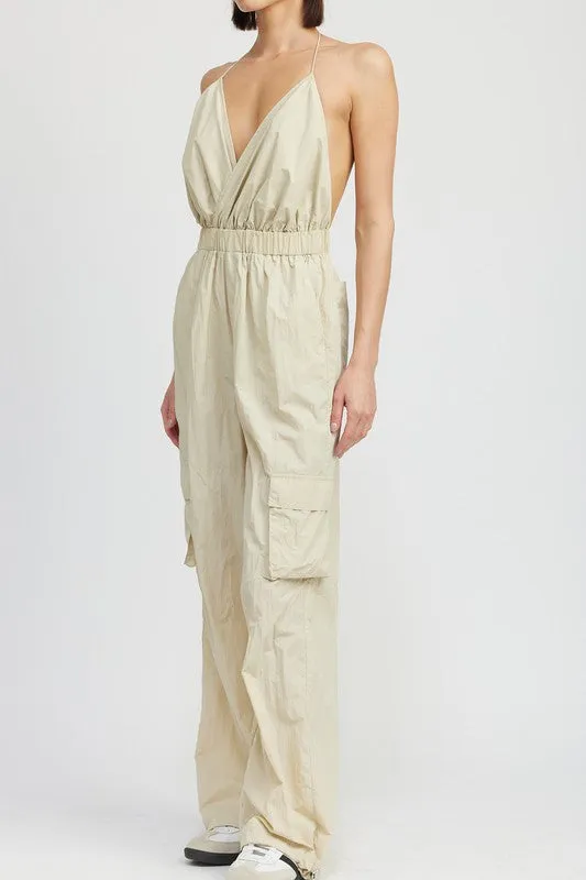 Spaghetti strap cargo jumpsuit