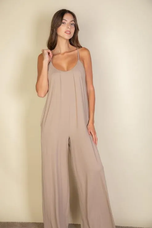 Spaghetti strap solid wide jumpsuit (CAPELLA)