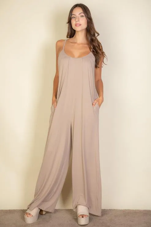 Spaghetti strap solid wide jumpsuit (CAPELLA)