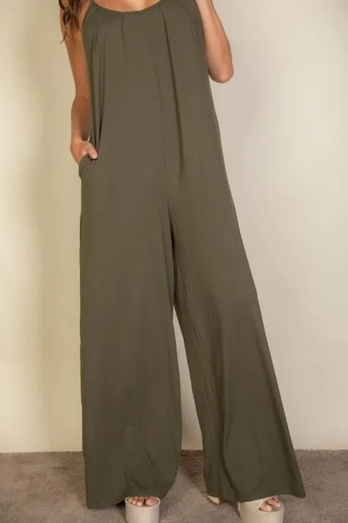 Spaghetti strap solid wide jumpsuit (CAPELLA)