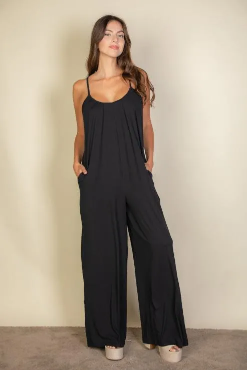 Spaghetti strap solid wide jumpsuit (CAPELLA)