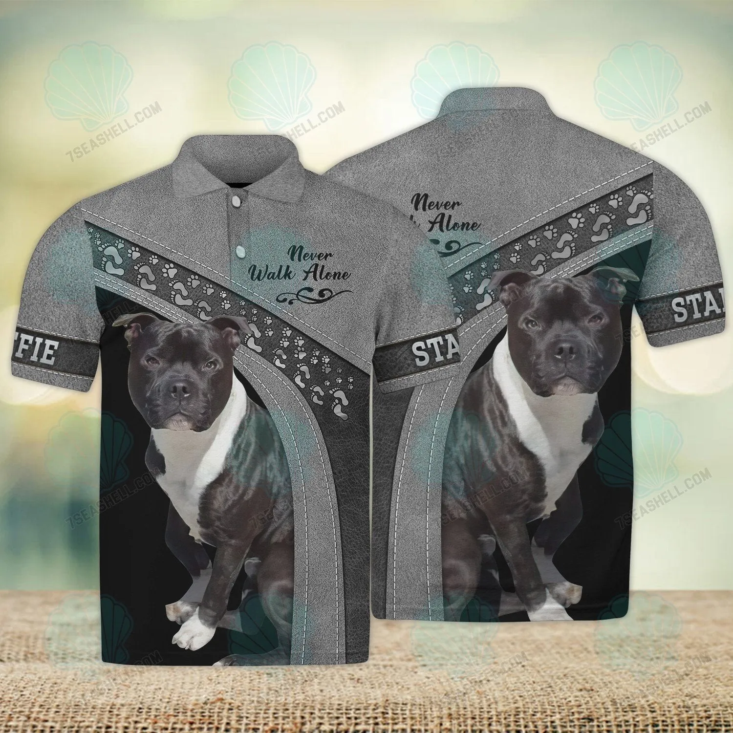 Staffie Love Never Walk Alone 3D Full Print Shirts, Christmas Dog Memorial Gifts for loss of Dog