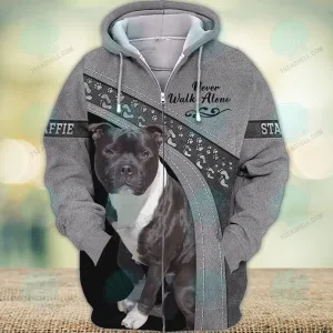 Staffie Love Never Walk Alone 3D Full Print Shirts, Christmas Dog Memorial Gifts for loss of Dog