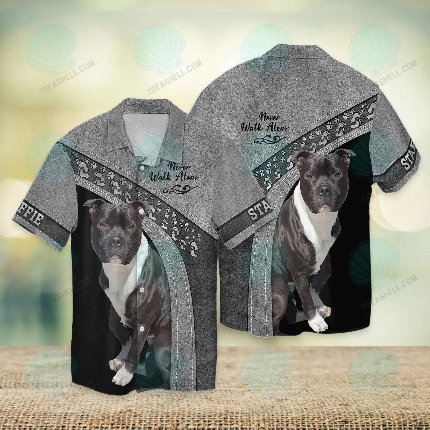 Staffie Love Never Walk Alone 3D Full Print Shirts, Christmas Dog Memorial Gifts for loss of Dog