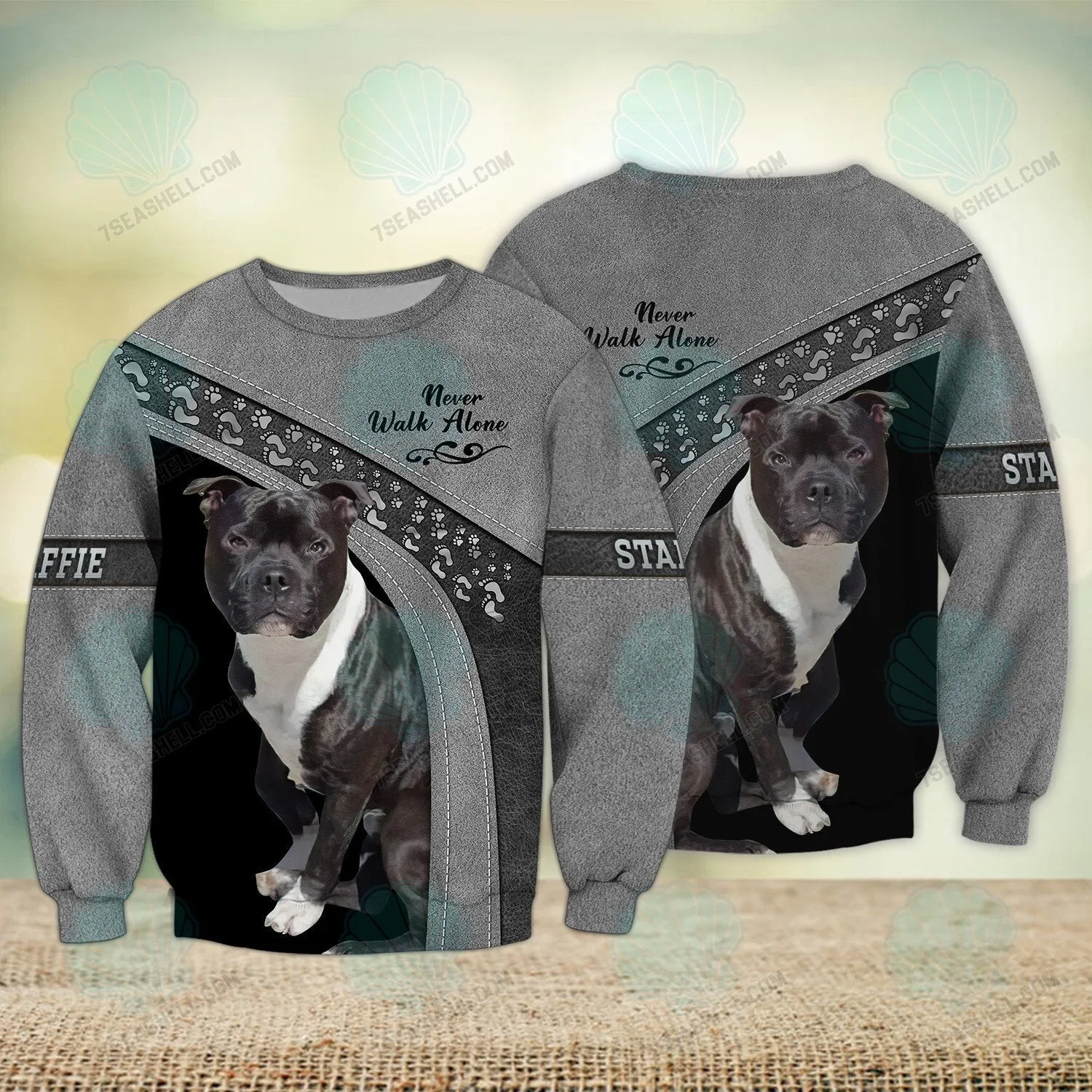 Staffie Love Never Walk Alone 3D Full Print Shirts, Christmas Dog Memorial Gifts for loss of Dog