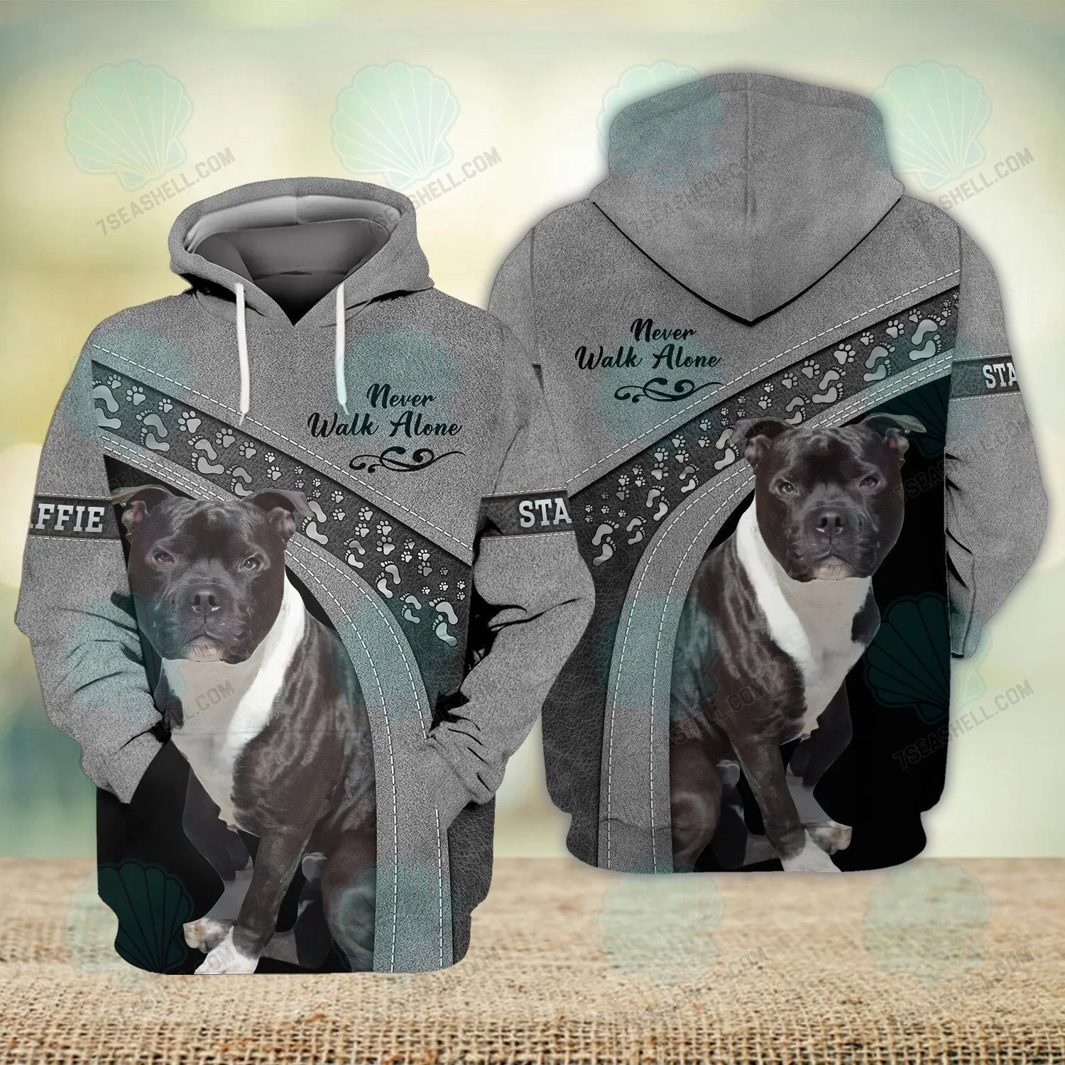 Staffie Love Never Walk Alone 3D Full Print Shirts, Christmas Dog Memorial Gifts for loss of Dog