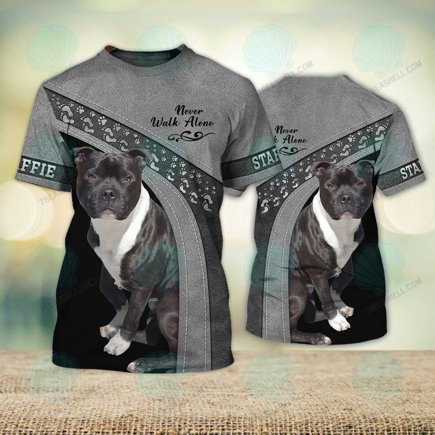 Staffie Love Never Walk Alone 3D Full Print Shirts, Christmas Dog Memorial Gifts for loss of Dog