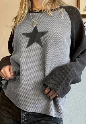 Star Round Neck Raglan Sleeve Sweatshirt