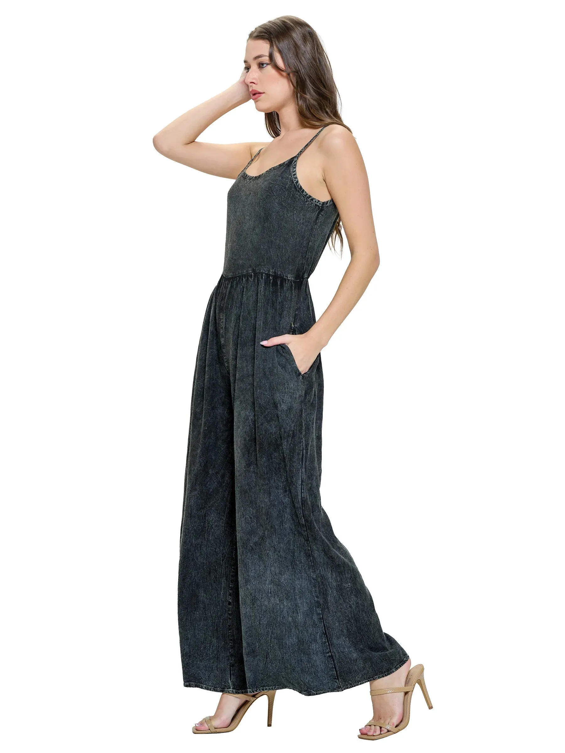 Stone wash rayon jumpsuit