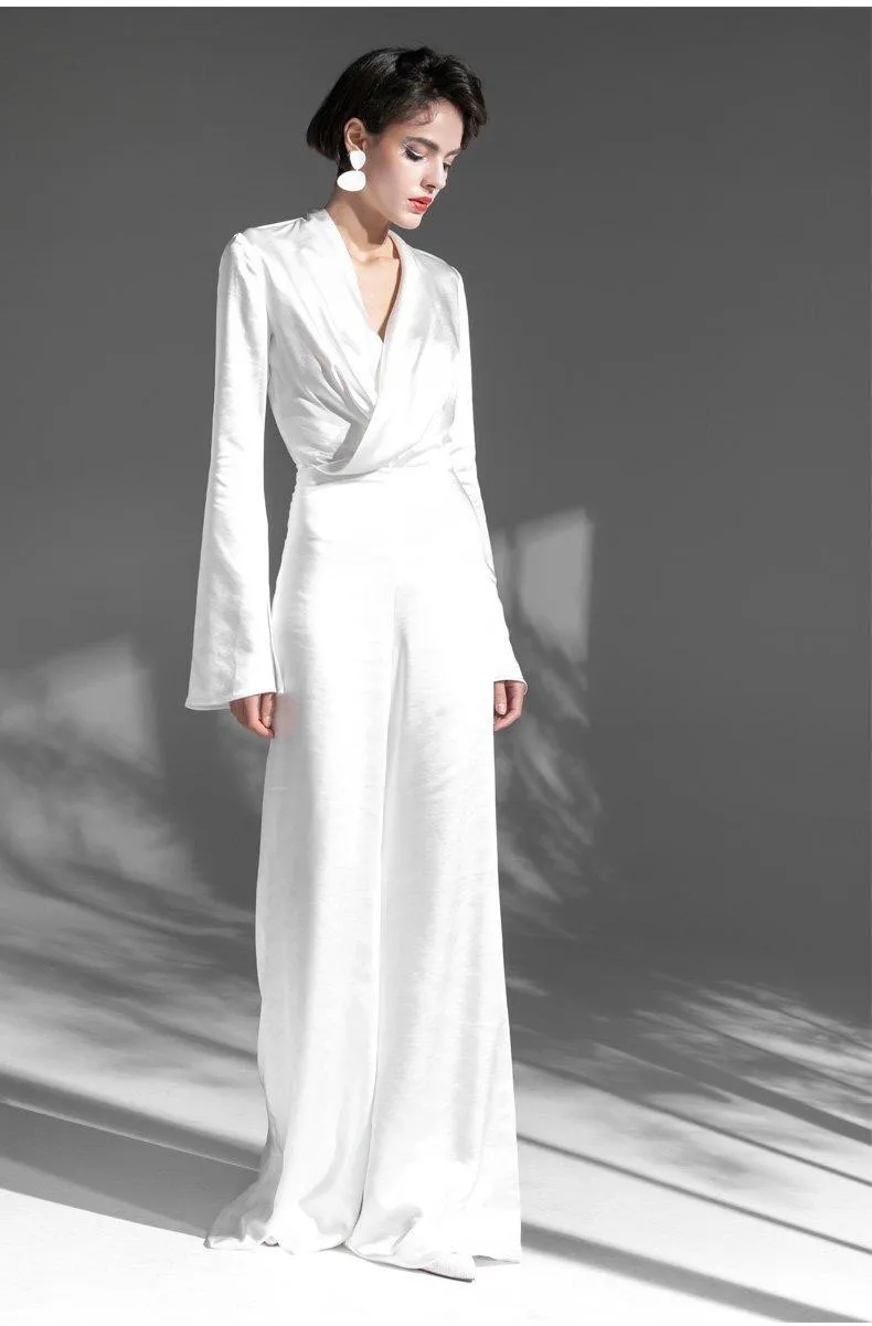 Stylish elegant simple minimalist white wedding jumpsuit - Tarin