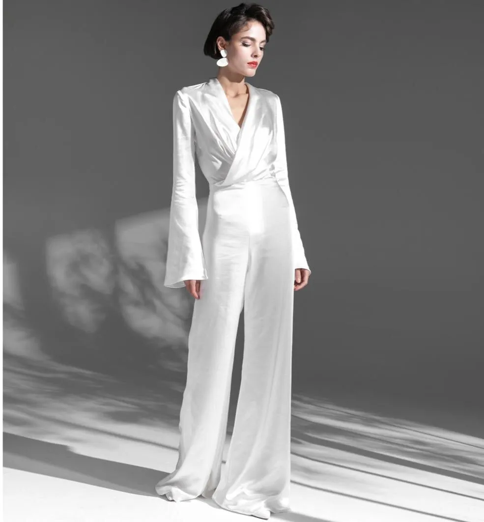 Stylish elegant simple minimalist white wedding jumpsuit - Tarin