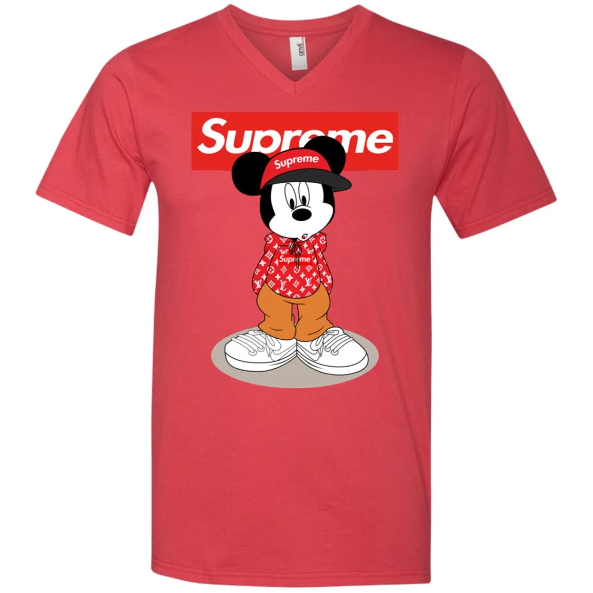 Supreme Mickey Mouse T-shirt Men V-Neck T-Shirt