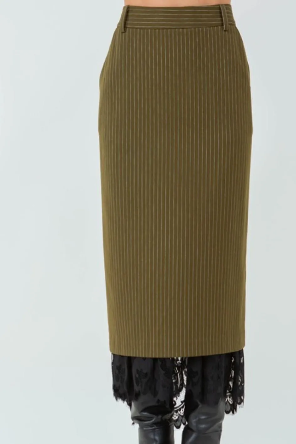 Take Me On Pinstripe Pencil Skirt