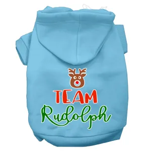 Team Rudolph Screen Print Dog Hoodie Baby Blue Xxxl