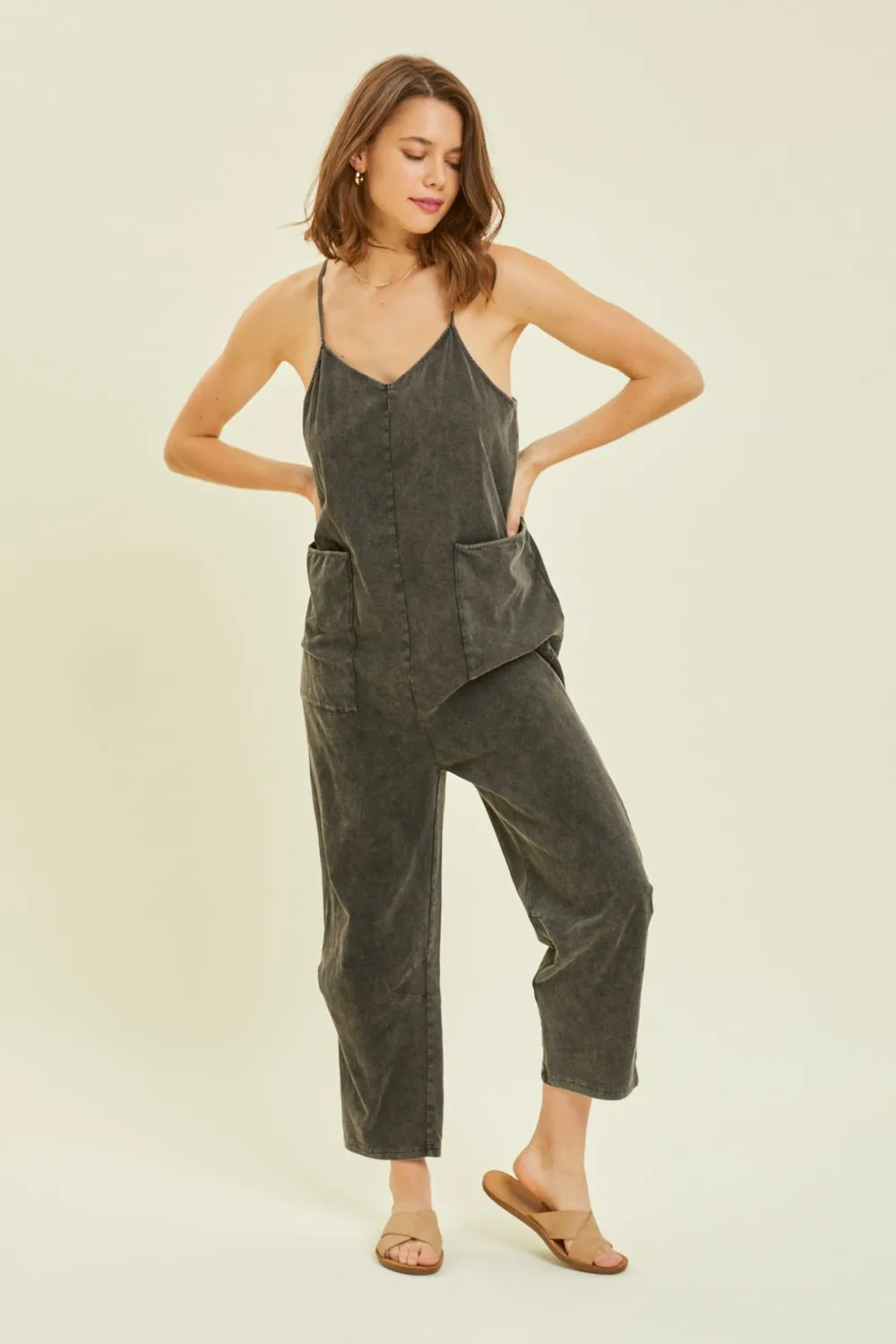 TEEK - Black Mineral-Washed Oversized Pocketed Jumpsuit