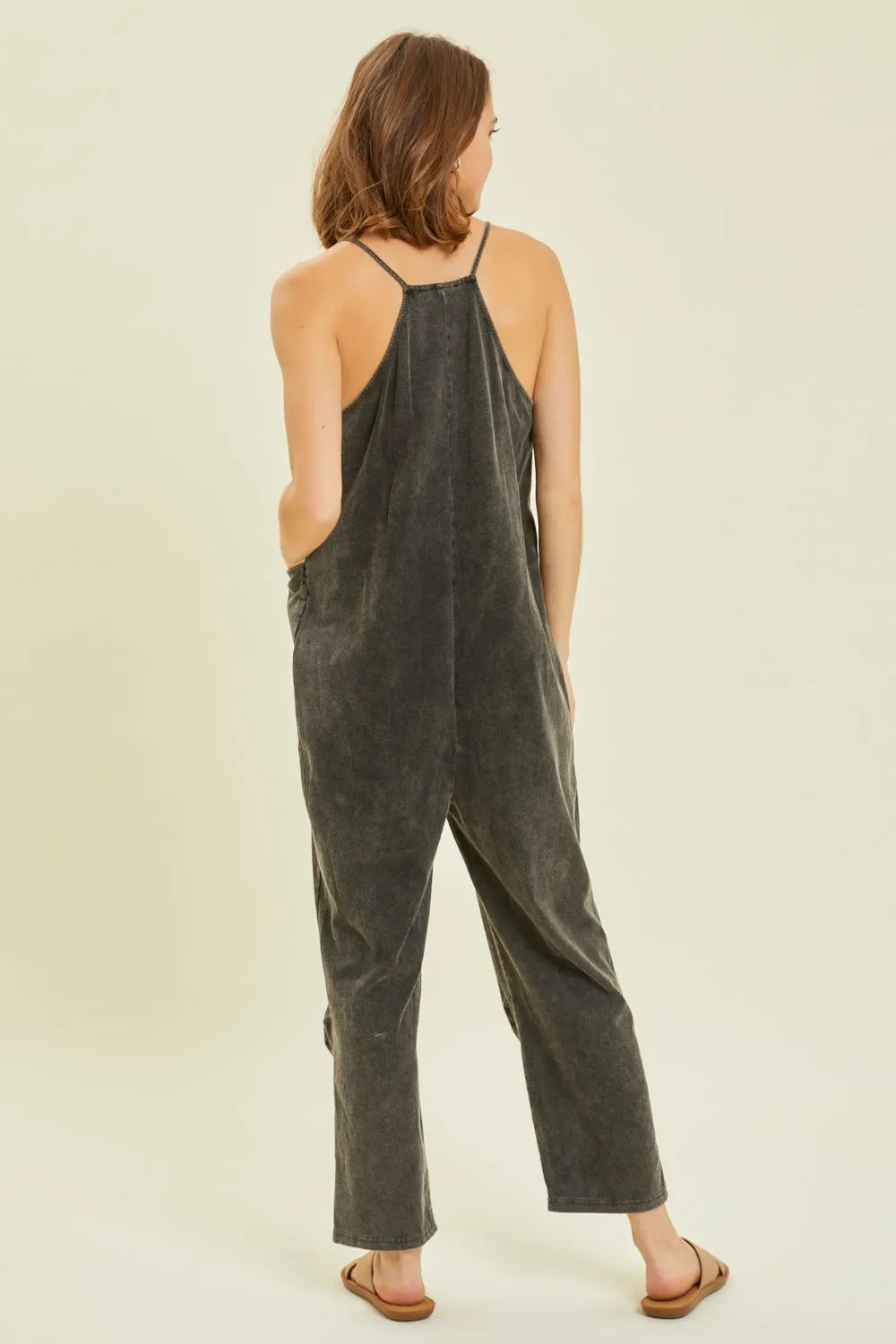 TEEK - Black Mineral-Washed Oversized Pocketed Jumpsuit