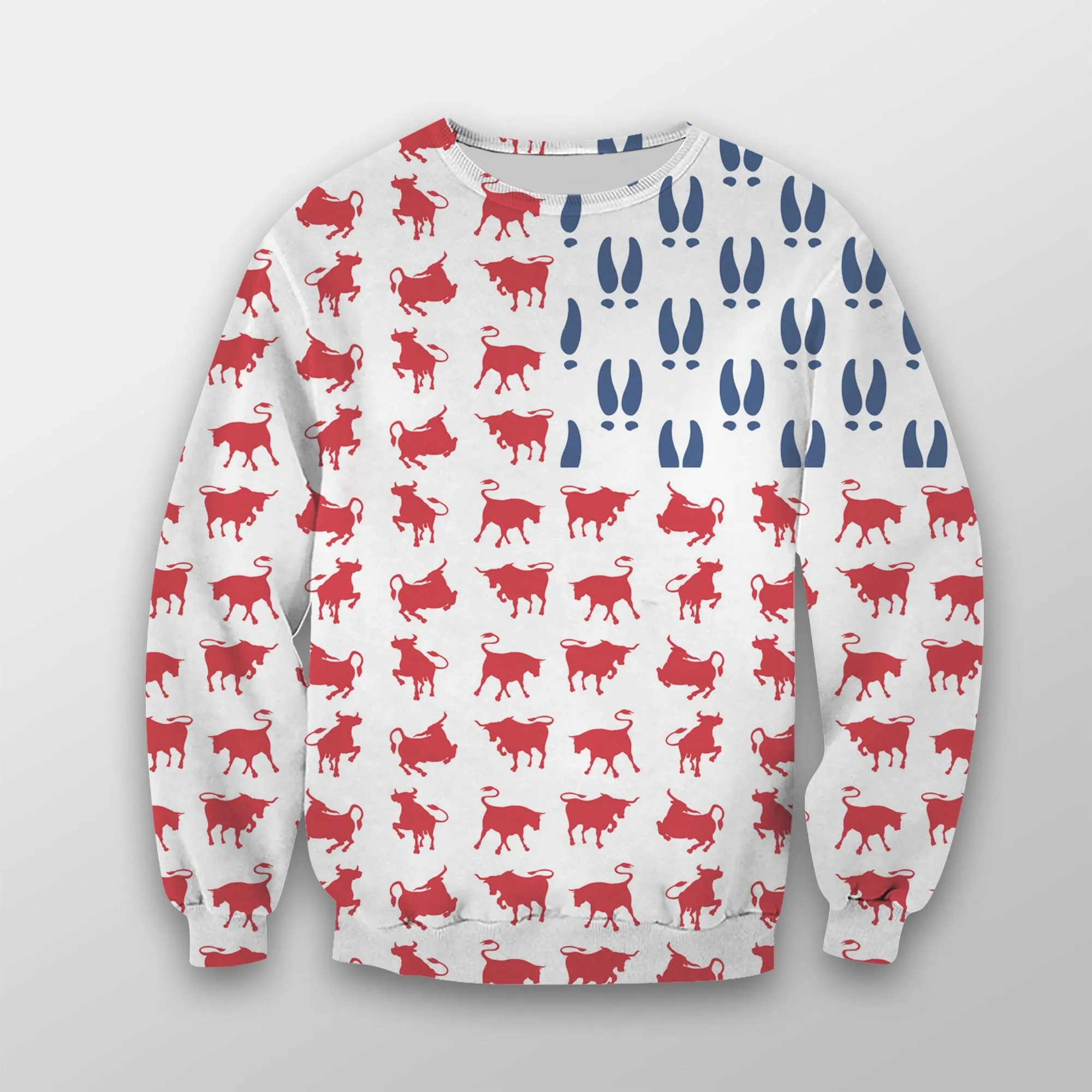 Texas Longhorn US Flag Pattern 3D All Over Printed Christmas Sweatshirt