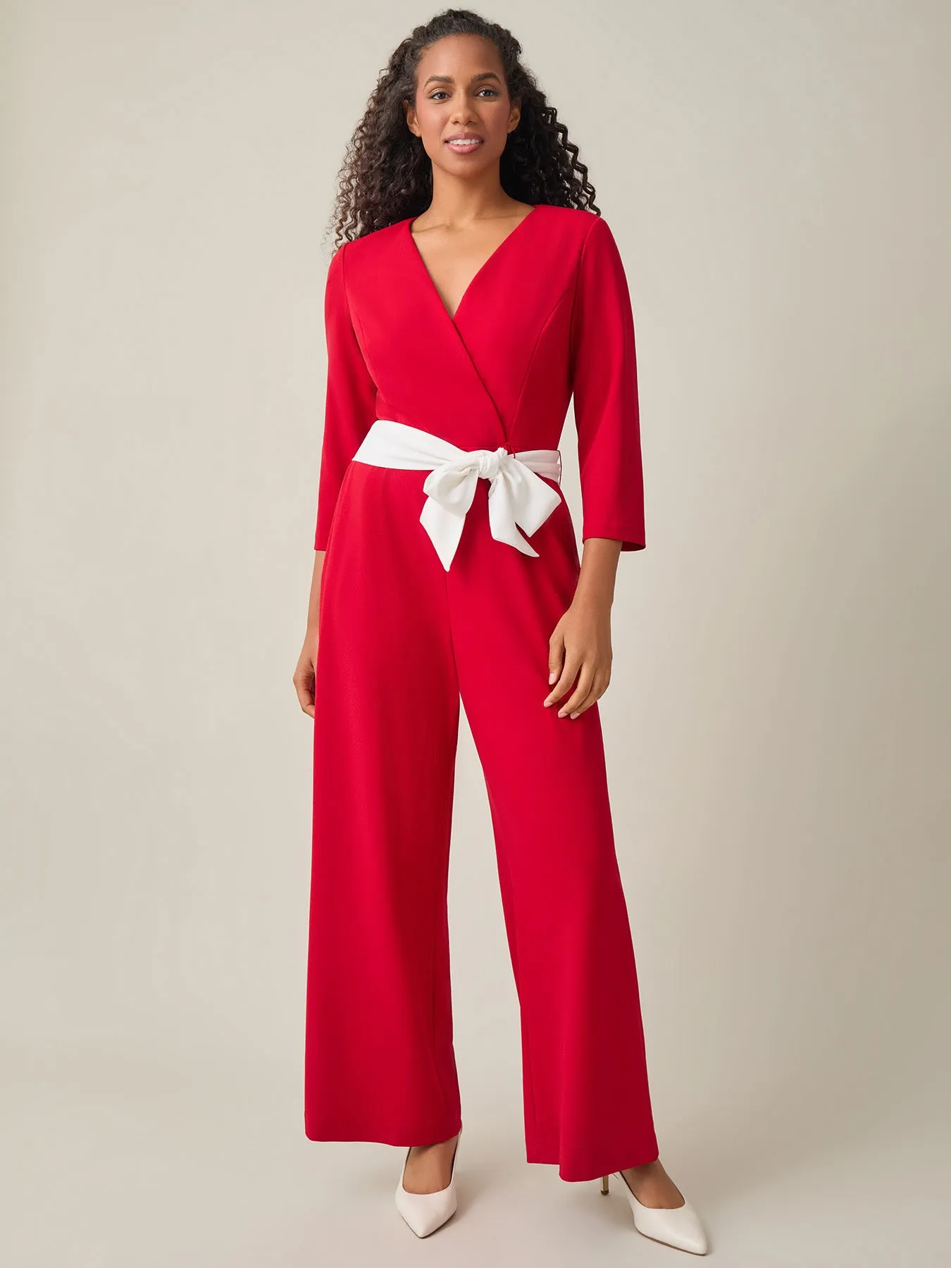 Tie-Waist Jumpsuit, Crimson