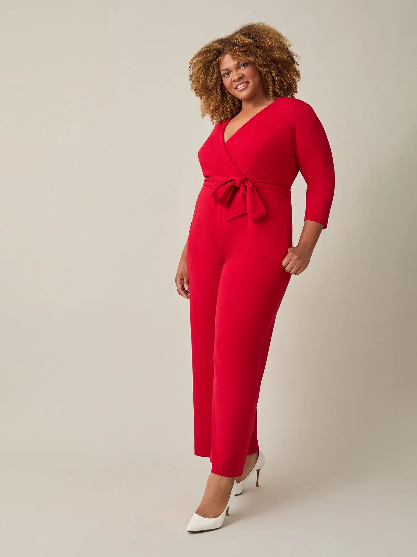 Tie-Waist Jumpsuit, Crimson