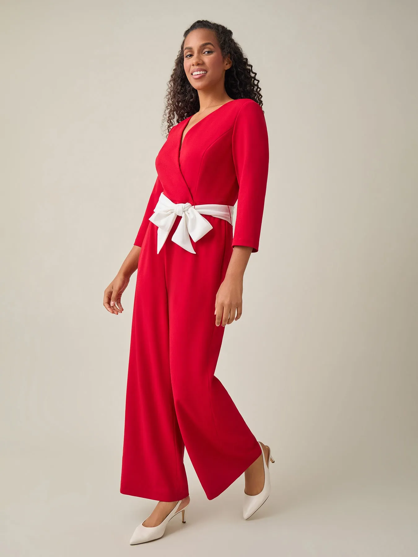 Tie-Waist Jumpsuit, Crimson