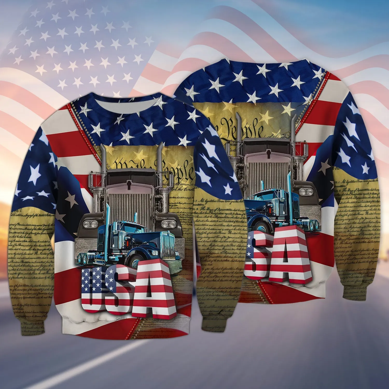 Trucker USA Flag Pattern 3D Sweatshirt Hoodie Bomber, Christmas Gift for Trucker Driver