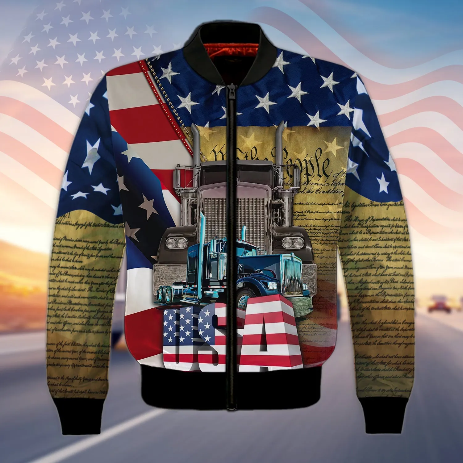 Trucker USA Flag Pattern 3D Sweatshirt Hoodie Bomber, Christmas Gift for Trucker Driver