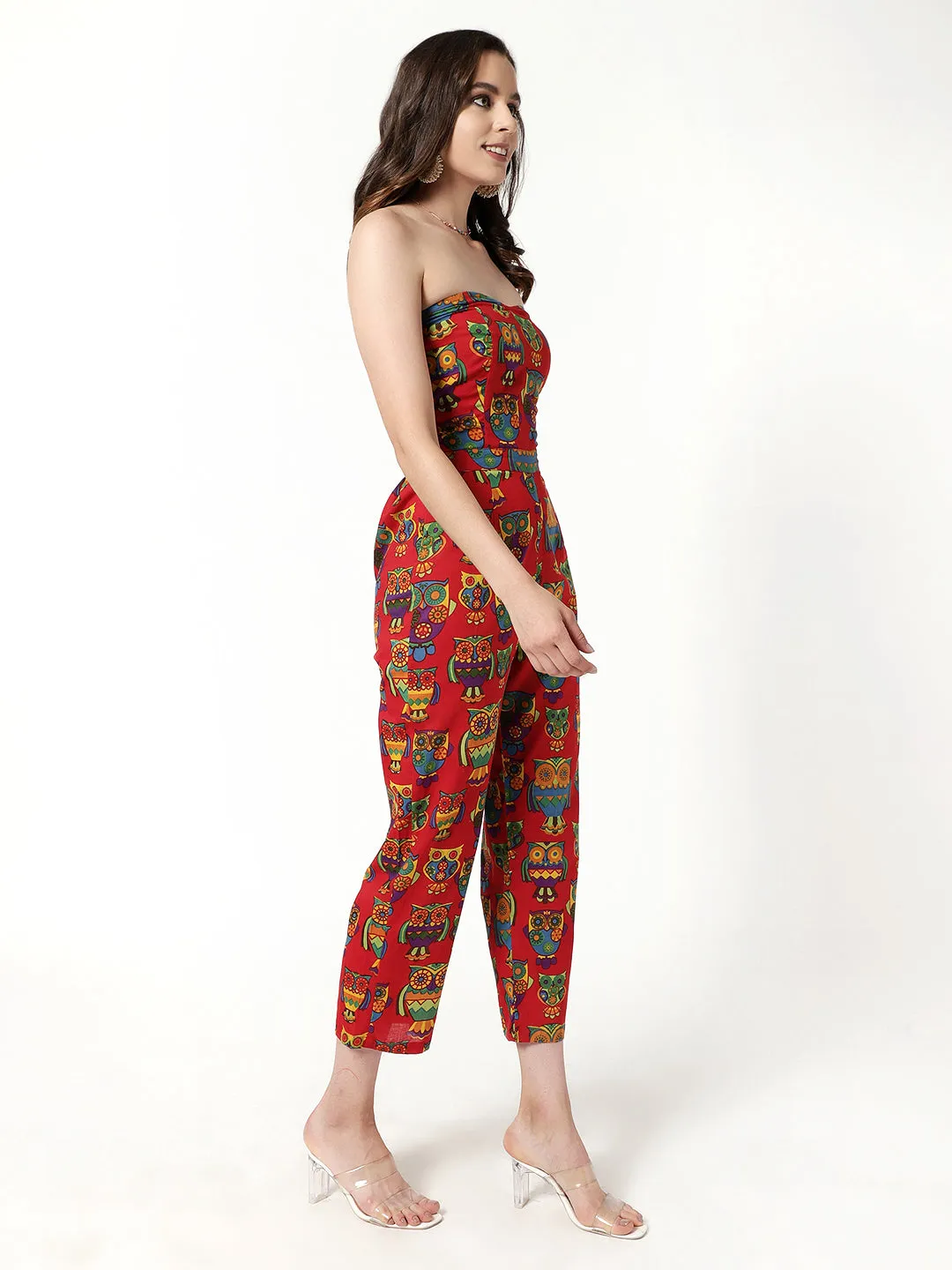 Tube Neck Owl Printed Jumpsuit