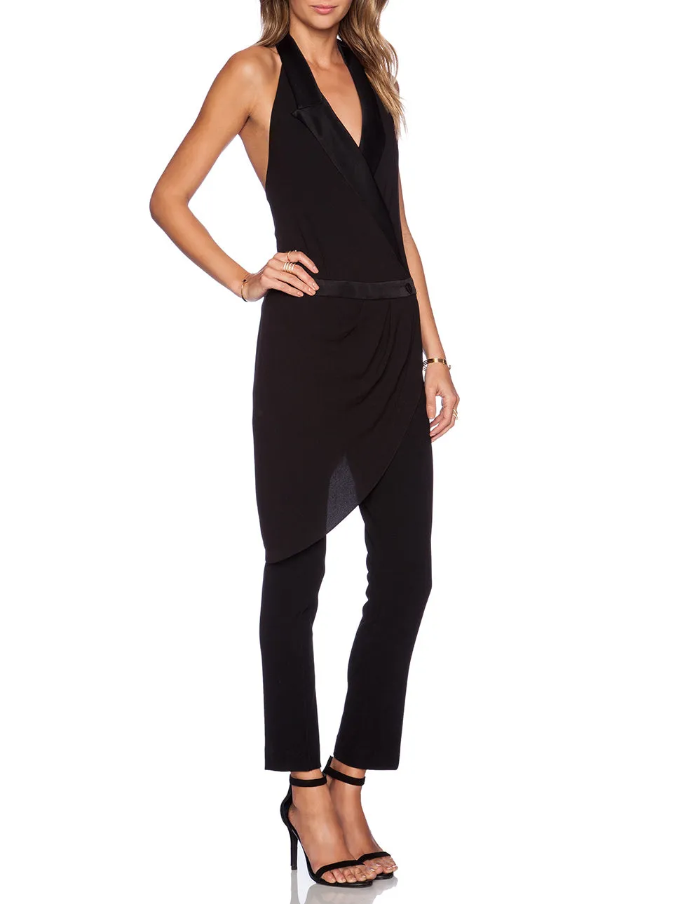 Tuxedo Halter Jumpsuit in Black