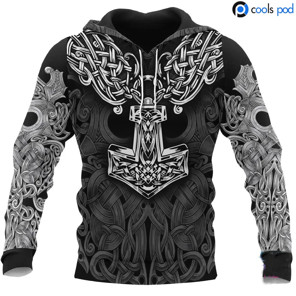 Viking Hoodie Mjolnir Odin Hoodie Black Viking Hoodies Men And Women