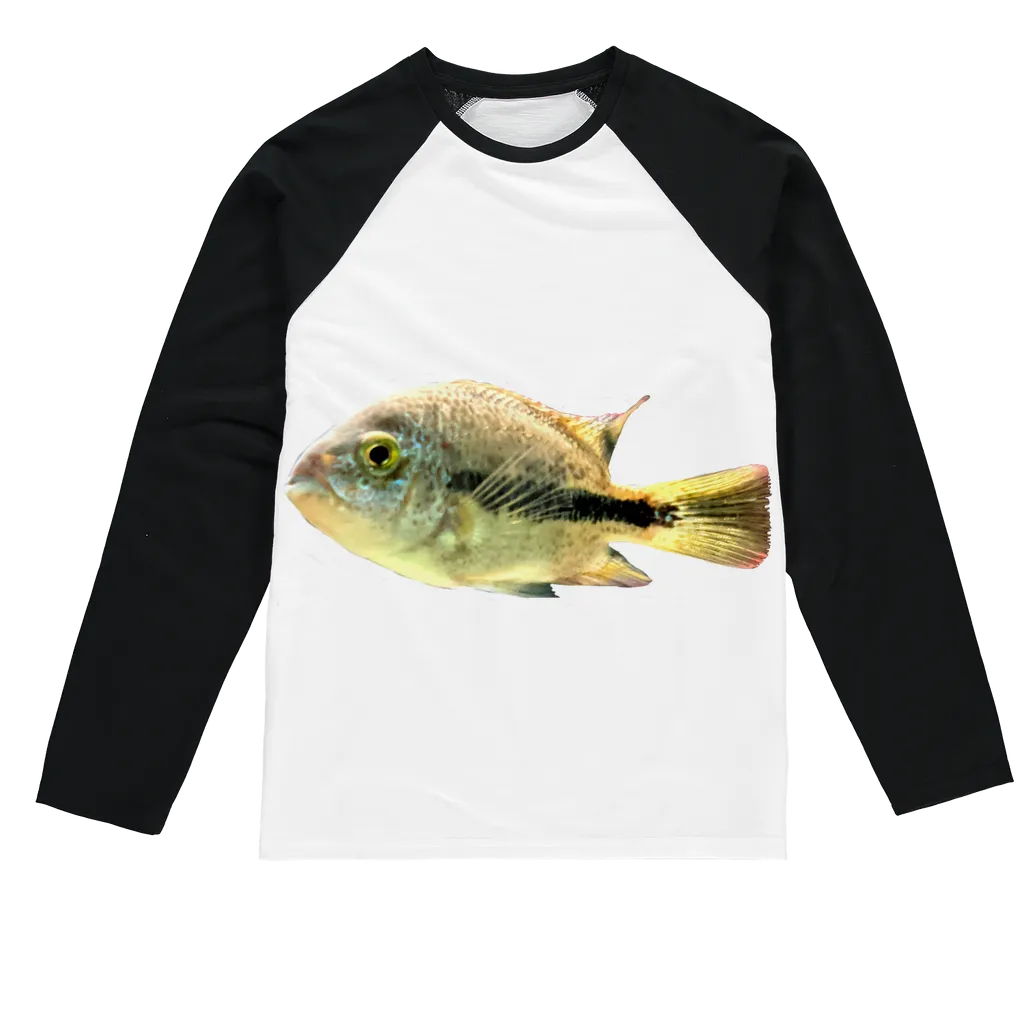 White and Black Fish Sublimation Baseball Long Sleeve T-Shirt