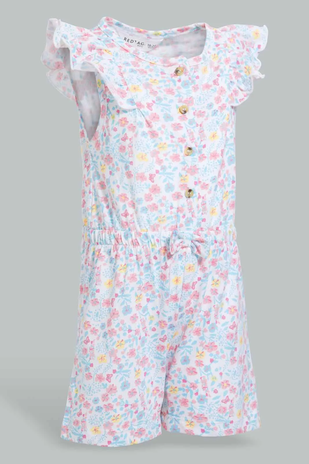 White And Pink Floral Jumpsuit For Baby Girls (2 Piece)