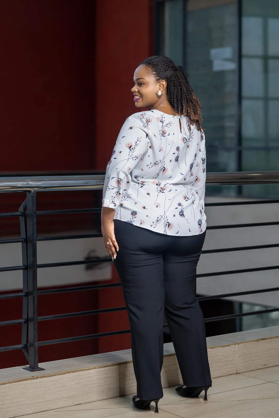 White floral round neck top