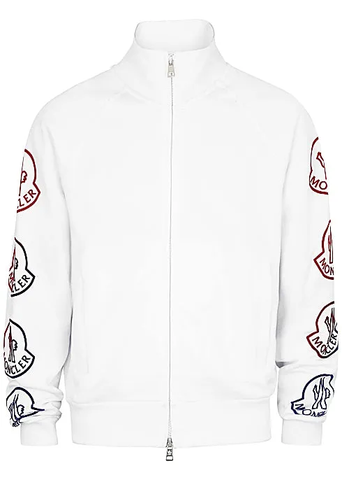 White logo-flocked cotton track jacket