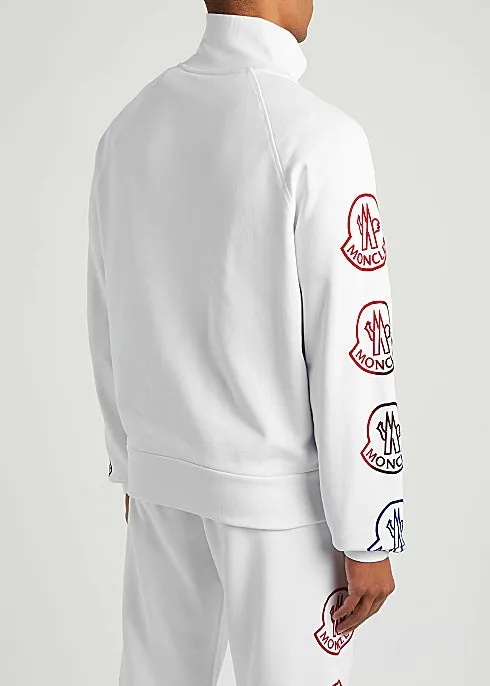 White logo-flocked cotton track jacket