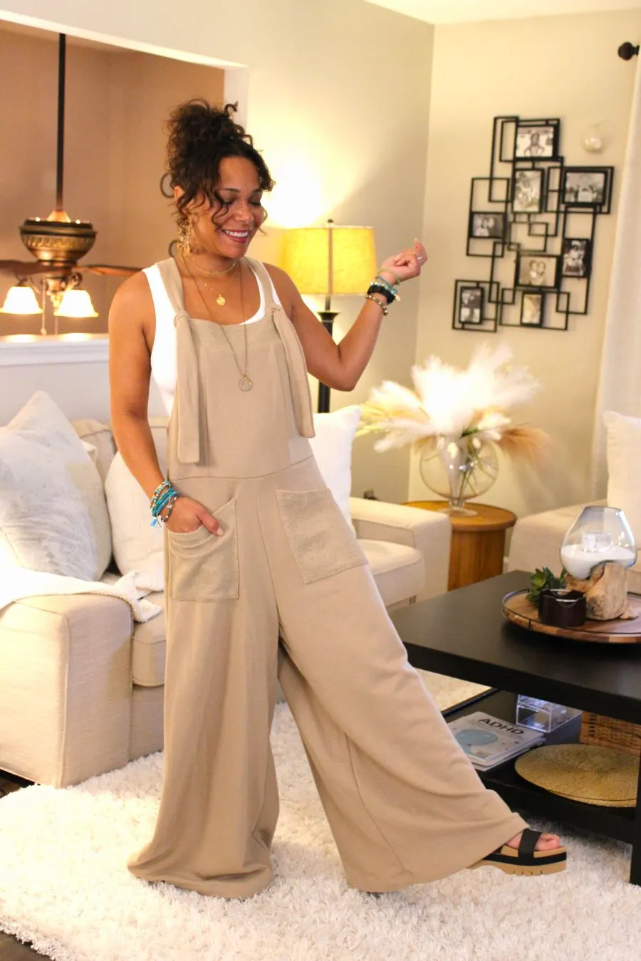 Wide Strap Jumpsuit With Pockets