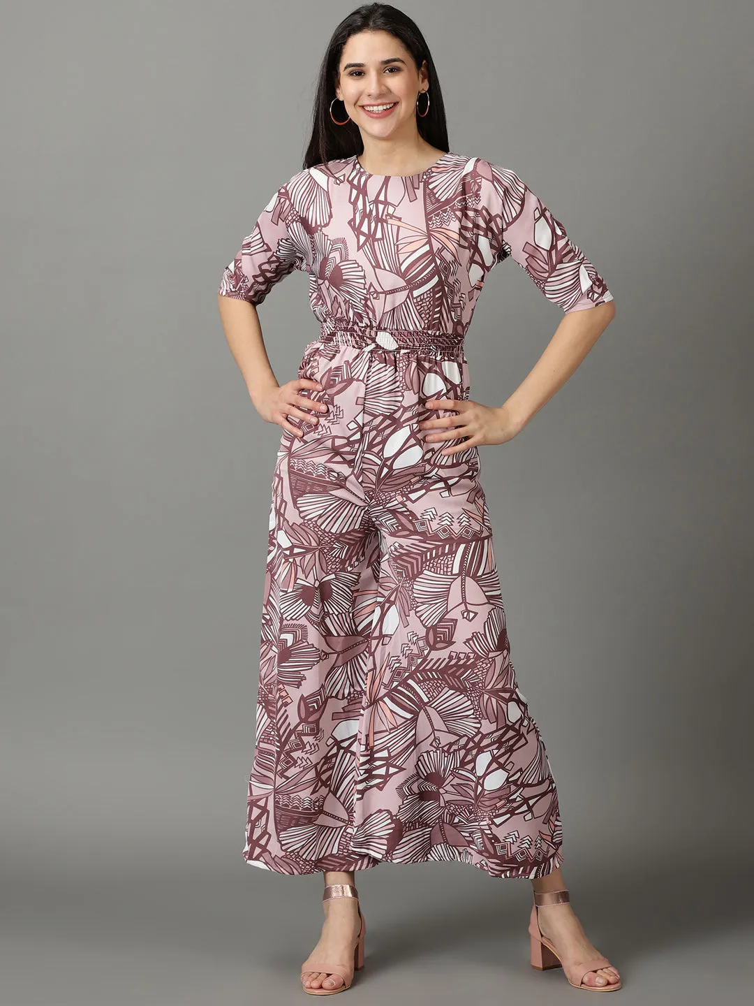 Women's Pink Printed Jumpsuit