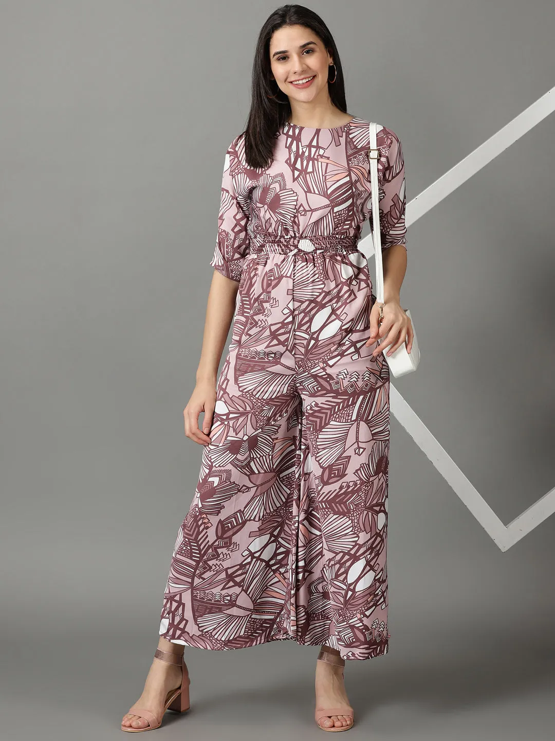 Women's Pink Printed Jumpsuit