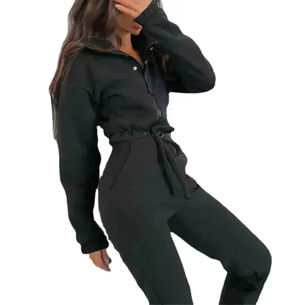 Women's Stand up Collar Cinched European And American Leisure Jumpsuit