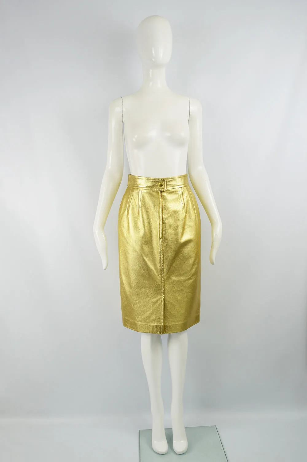 Women's Vintage Gold Leather Skirt, Fall 1991