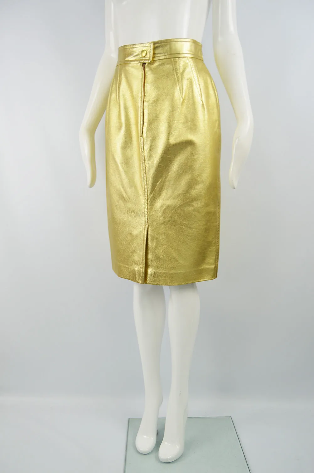 Women's Vintage Gold Leather Skirt, Fall 1991