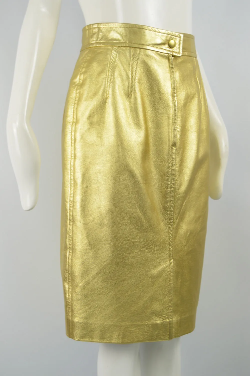 Women's Vintage Gold Leather Skirt, Fall 1991